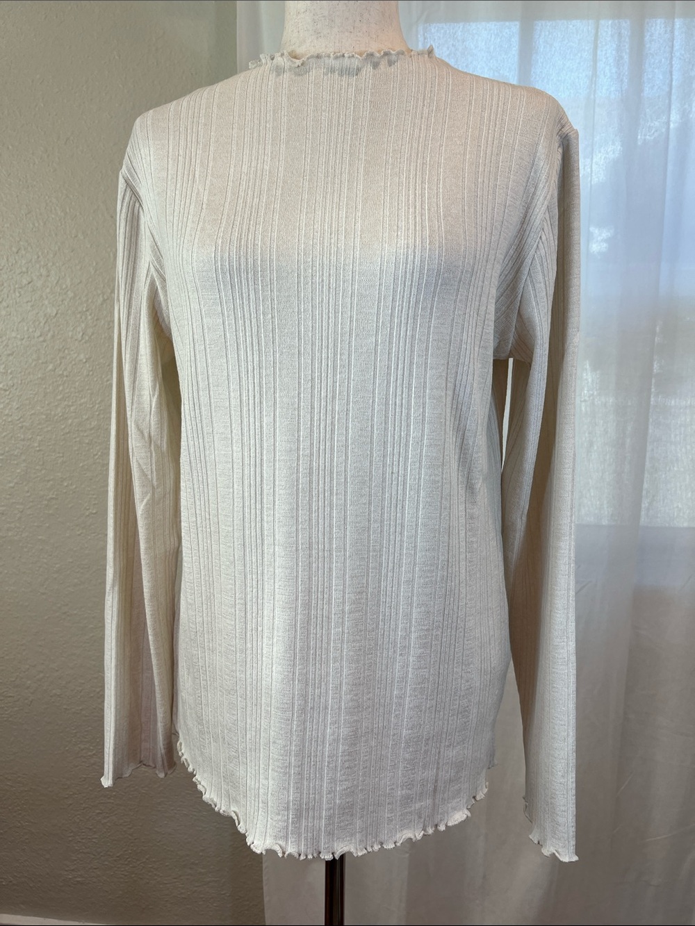 B.young Cream Ribbed BYSMIRNA Long Sleeve Top. Size XL. NWT
